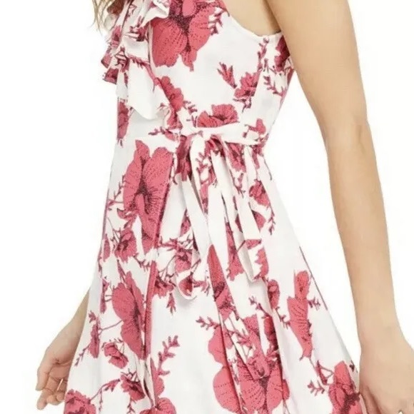 Free People French Quarter Print Wrap Flutter Sleeve Minidress, Pink Cream Combo - Picture 4 of 8